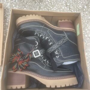 Black FREE PEOPLE Chunky Heel Ankle Boots